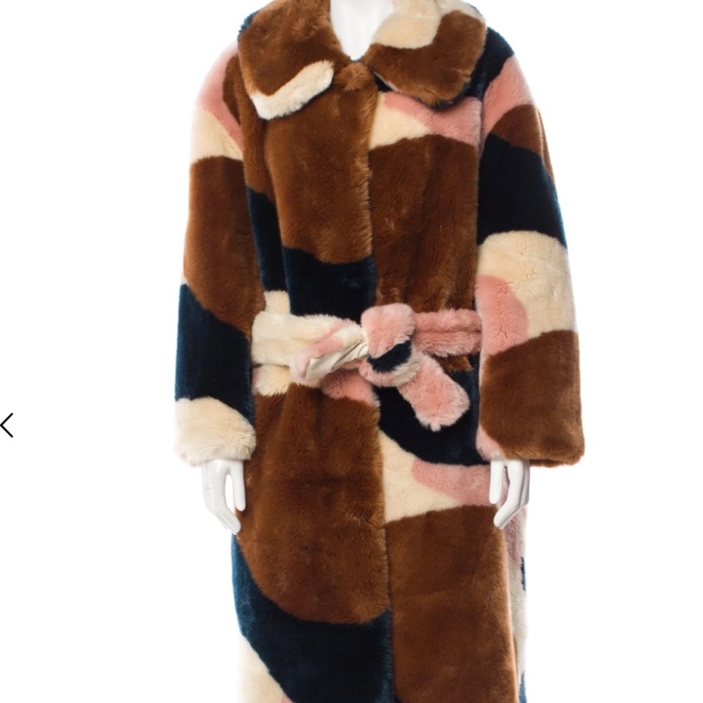 Jakke Colorblock Pattern Faux Fur Coat